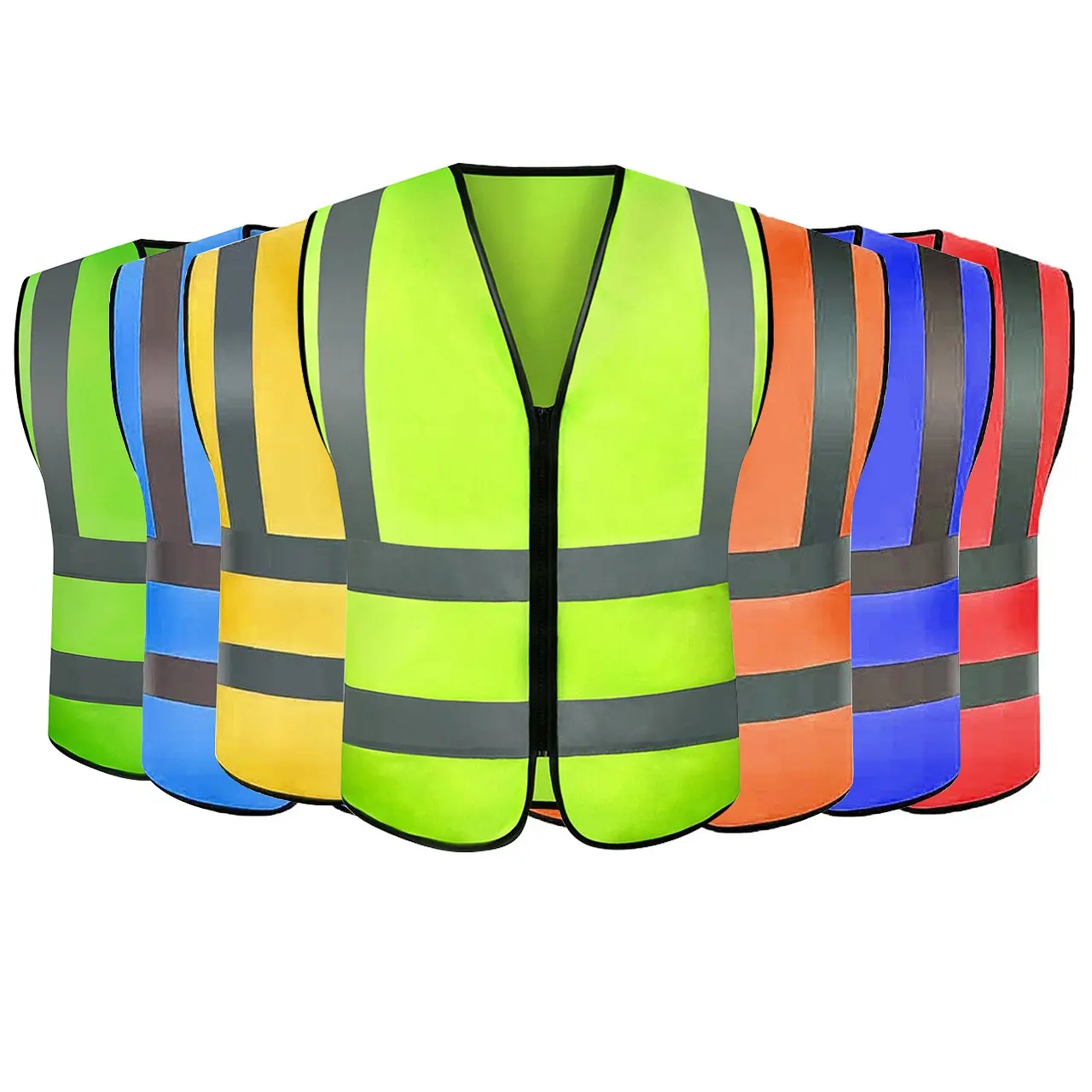 Custommulti-Pocket Hoge Zichtbaarheid Rits Front Veiligheidsvest Verstelbaar Maat Reflecterend Veiligheidsvest Met Reflecterende Strips