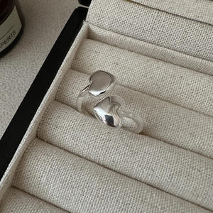 Anello Regolabile a Doppio Cuore in Argento Sterling 925, Anello Minimalista Dolce, Regalo per Lei, Fidanzata, Versatile e Carino - Product Image 2