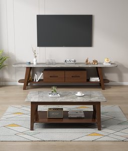 Meuble TV en bois massif naturel de haute qualité avec tiroirs et étagères, console multimédia pour salon - Product Image 5
