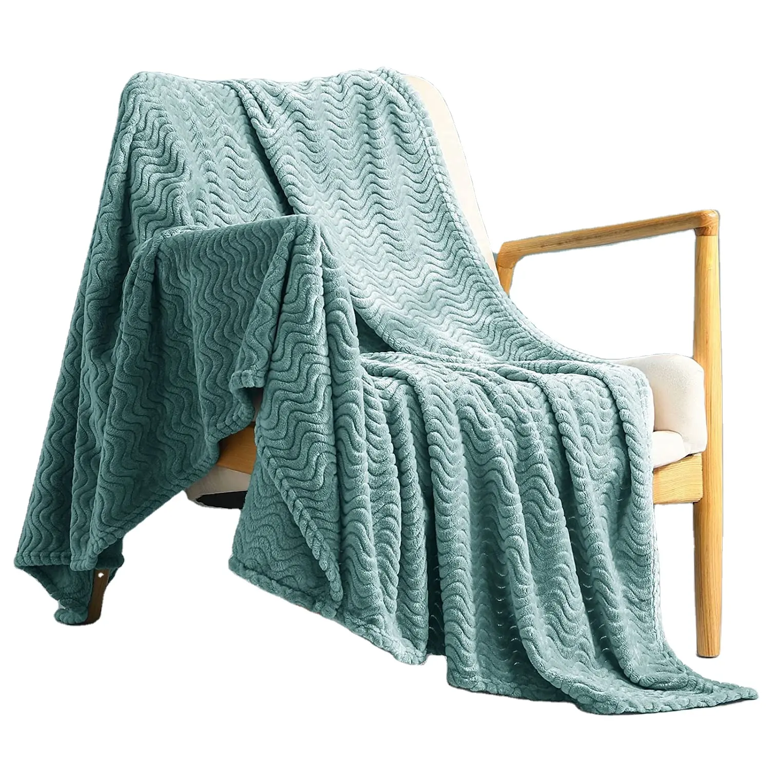 Fleece Throw Blanket Jacquard Weave Wave Pattern Blanket for Couch