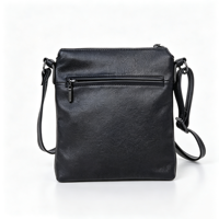 Sac bandoulière noir en similicuir souple pour femme avec sangle réglable et poche avant zippée – Sac messager quotidien