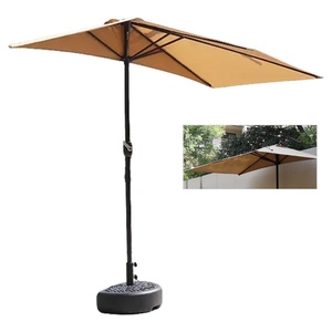 9ft Windproof Semi-Circular Terrace Umbrella 5 Fiber Ribs Manual Crank Design Fade-Resistant Fabric for Outdoor Balcony Garden - Product Image 1