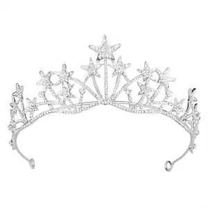 Wholesale new design Silver Star Bingbing Baroque Crown Wedding Jewelry Bride Crown Wedding Suppliers