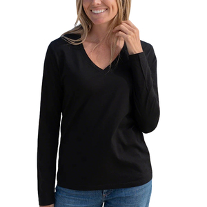 <span class=keywords><strong>T</strong></span>-shirts pour femmes de haute qualité à col en V et manches longues, personnalisés, 100% coton, solides, vente en gros, fabricant, <span class=keywords><strong>t</strong></span>-shirts décontractés pour femmes - Product Image 1