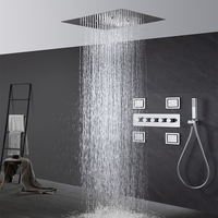 Ensemble de douche thermostatique contemporain à 4 fonctions en chrome - Jets de pluie modernes haut de gamme, montage mural, douchette à main, accessoires de luxe
