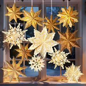 12 Piezas de Faroles de Papel con Forma de Copo de Nieve Navideños, Faroles de Papel en 3D con Forma de Estrella para Colgar en Navidad, Decoración para Fiestas de Año Nuevo - Product Image 1