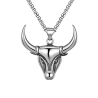 Kalung Liontin Sapi MECYLIFE dari Baja Anti Karat, Kalung Tanduk Kerbau, Perhiasan Hiphop Pria, Kalung Banteng
