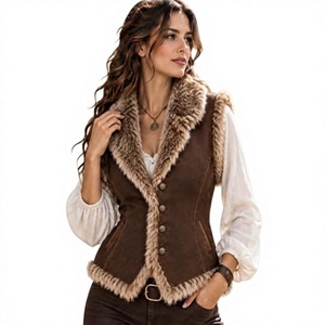 Chaleco de Cuero para Mujer con Ribete de Piel Sintética y Cuello Camisero - Product Image 1