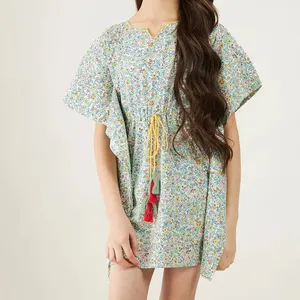 Trắng Hoa Điện Kaftan Váy Kaftan Váy Loungeset Đêm Mặc Ăn Mặc Giản Dị