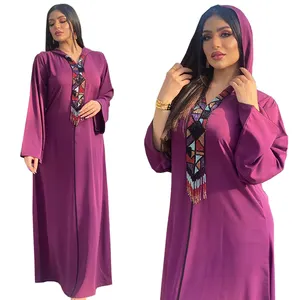 轻质奢华连帽彩色吊带贾拉比亚民族服装沙特迪拜女装布卡穆斯林连衣裙