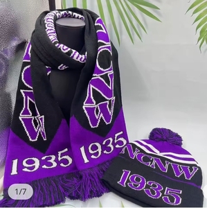 Écharpes et bonnets personnalisés du Conseil National des Femmes Noires (CNFN) en violet et <span class=keywords><strong>blanc</strong></span>, écharpes et bonnets tricotés d'hiver 1935 - Product Image 1