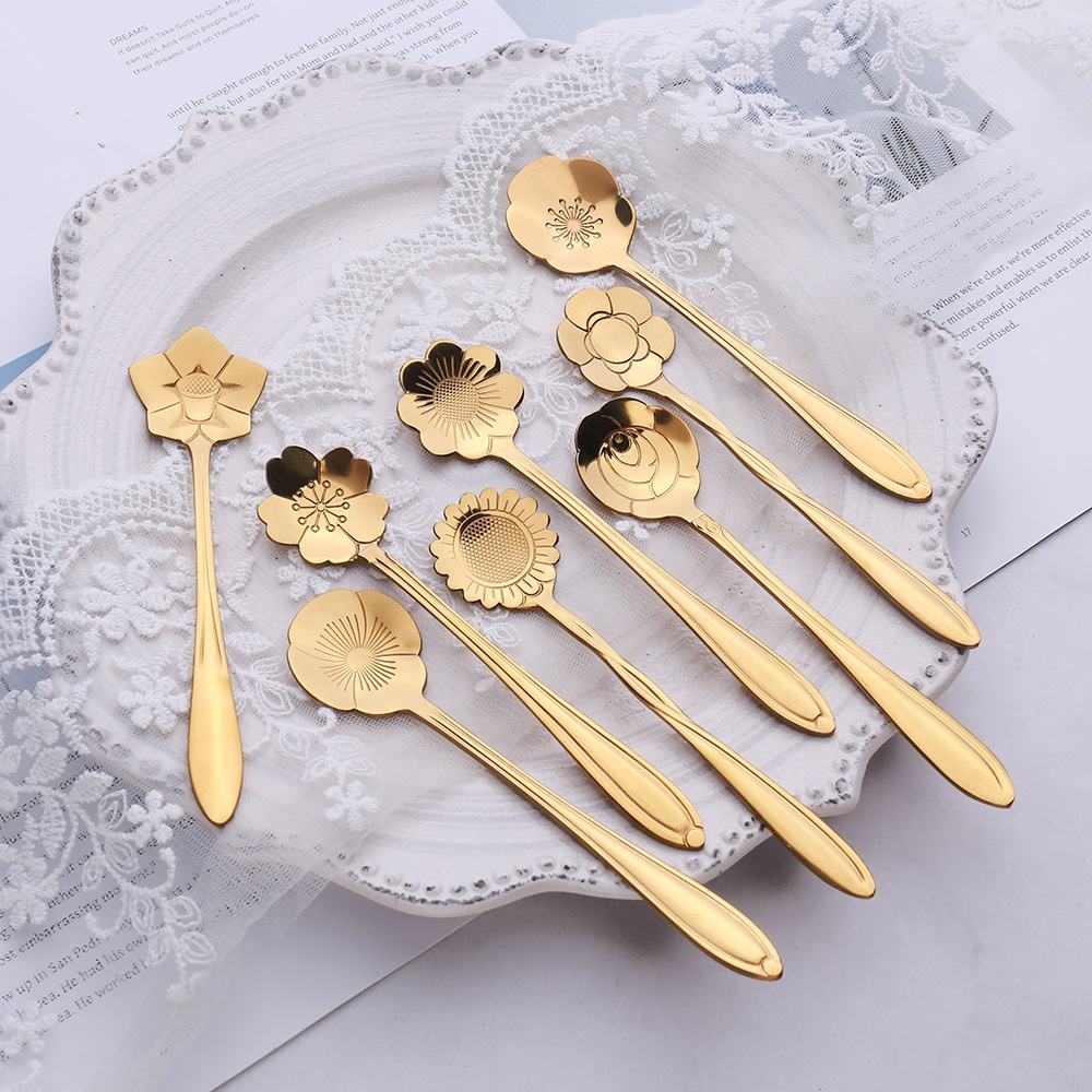 花の形のデザインステンレス鋼コーヒースプーンティースプーン