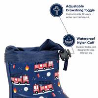 Bottes de pluie pour enfants avec col à cordon, imperméables, imprimé camion de pompiers, en caoutchouc naturel, bottes Wellington pour tout-petits garçons, chaussures de jardin