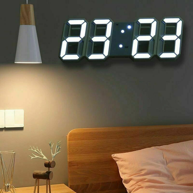 3d Wall Led Alarm Digital Clock Snooze Desk Clock Calendar Time Display Office Electronic White Number Time Desk Table Clocks