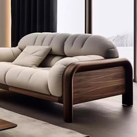 Canapé sectionnel semi-circulaire en tissu noyer haut de gamme moderne certifié ISO9001 Maxky, bois massif, trois/quatre places, salon