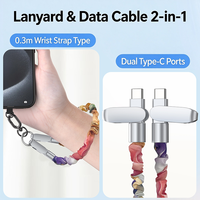 Kabel Pengisian Cepat Dual Type-C PD 60W, Kabel Data 2-in-1 Lepas Pasang Model Gelang Tali Ponsel, Anyaman Mewah Anti-jatuh untuk Smartphone