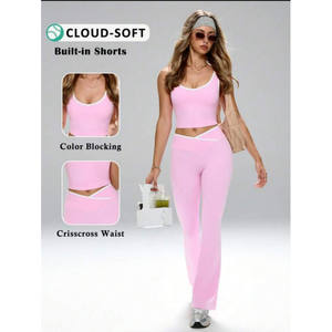 Conjunto de Leggings Cortos Bi Cross Flare para Mujer, Ropa Deportiva para Yoga y Fitness, Cintura Alta, Elásticos, Sin Costuras, con Ribete Blanco y Negro - Product Image 2