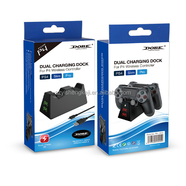 Hot Sale Dobe Black ABS Plastic Wireless Dual Charging Dock for P4 Pro Game Controller Charger Hub Station with LED Indicator