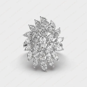 Bague de fiançailles ethnique haut de gamme en or blanc 14 carats avec zircon marquise de 2,08 carats cultivé en laboratoire, certifiée IGI, cadeau idéal pour les fêtes, mariages et anniversaires - Product Image 1