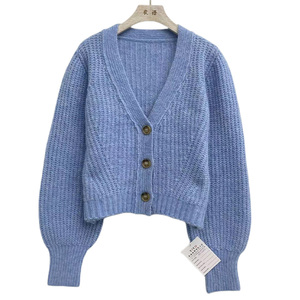 <span class=keywords><strong>Cardigan</strong></span> tricoté pour femmes, col en V, imprimé tie-dye, manches longues, vêtements tricotés pour dames, vente en gros, décoré de boutons, OEM - Product Image 3