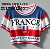 Akuromi Top court à manches longues de qualité supérieure pour femmes avec broderie personnalisée ou impression 3D pour les adolescents Style Y2K