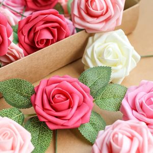 25/50 Piezas de Flores Artificiales, Serie de <span class=keywords><strong>Rosas</strong></span> Rojas, <span class=keywords><strong>Rosas</strong></span> Falsas con Tallo para Ramos de Boda, Centros de Mesa, Arreglos y Decoraciones - Product Image 2