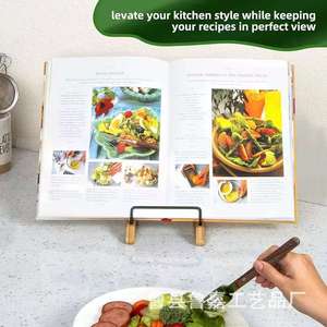 Wooden Recipe Rack Kitchen Countertop Solid Wood Desktop Bookshelf <b>Tablet</b> <b>Stand</b> Multi Function Natural Color - Product Image 5
