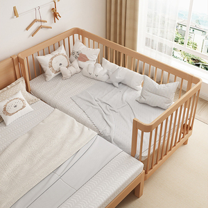 Cama empalmada para niños Cuna extra ancha Queen para niños con cama de bebé de haya de madera maciza cercada - Product Image 5