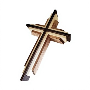 Escultura de Cruz Religiosa de Madera Estilo Art Deco Rústico con Incrustaciones de Resina Verde Azulado, Lavable, para Decoración del Hogar, Sala de Estar, Regalo de Bautizo - Product Image 3