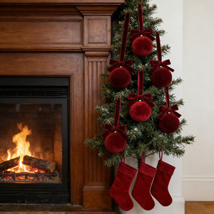 Laço de Veludo com Bola para Decoração de Árvore de Natal, Cordões de Fita para Pendurar, Alças de Veludo para Guirlandas e Decoração de Casa - Product Image 5