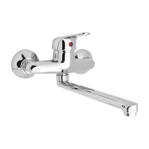 Robinet de cuisine mural moderne Ines Hydrall, mitigeur d'évier à levier unique, finition acier inoxydable, fonction eau chaude et froide - Product Image 1