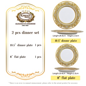 Vente en gros 10.5 pouces avec 8 pouces <span class=keywords><strong>de</strong></span> luxe Design exquis 2 pièces <span class=keywords><strong>porcelaine</strong></span> fine <span class=keywords><strong>porcelaine</strong></span> couleur dorée assiettes à dîner pour hôtel - Product Image 2