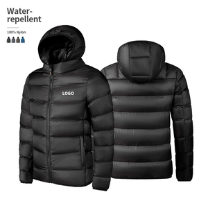 Piumino da Uomo Imbottito in 100% Poliestere con Cappuccio Rimovibile Leggero Autunnale Tinta Unita Nera in Tessuto 100% Nylon - Product Image 1