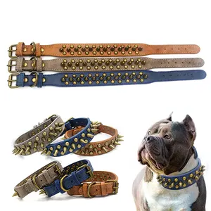Hochwertige kunden spezifische LOGO verstellbare Cool Spiked Rivet Nieten besetzte PU-Leder-Hunde halsbänder für kleine mittelgroße Hunde