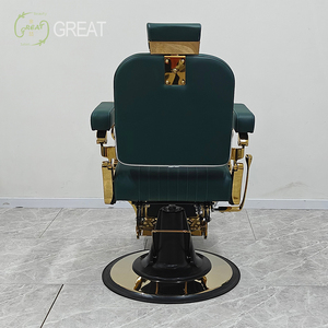 เก้าอี้ตัดผมไฮดรอลิกแบบเอนได้ สีเขียวทองสไตล์เรโทร สำหรับร้านทำผม - Product Image 3