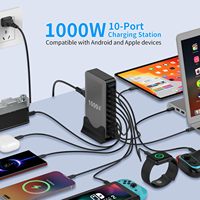 Station de charge de bureau OEM 1000W 10 ports GaN 4 avec câble de données 240W de 2 m - Compatible avec les tablettes, téléphones, ordinateurs portables et jeux