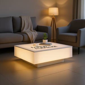 Mesa de centro blanca de 39,4x39,4x12,2 pulgadas con luz LED, tapa de vidrio templado, marco de metal, muebles minimalistas modernos para sala de estar - Product Image 2