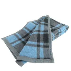 High Quality Blankets Fashion Blue Gray Lattice Design Universal Soft High Quality Wool Recycled Comfort Blanket Logistic Blankets