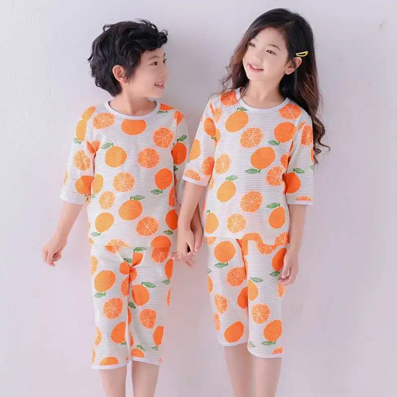 3 4 5 6 7 8 9 10 Years Kids Pyjamas Set Girls男の子Unisex漫画の衣類半袖パジャマ子供Cotton Kids Sleepwear