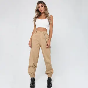 Meihuida-pantalones de cintura alta para mujer, Pantalón Cargo, informal, holgado, a la moda