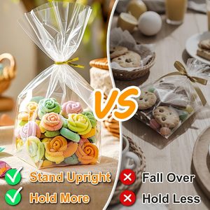 Sacchetti per dolcetti, confezione <span class=keywords><strong>da</strong></span> 50, trasparenti con soffietto sul fondo per esposizione verticale, caramelle, bomboniere + 50 lacci dorati - Product Image 5
