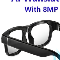 Lunettes Intelligentes de Traduction IA avec Caméra 8MP, Audio et Contrôle, Recharge Type-C pour la Communication en Voyage