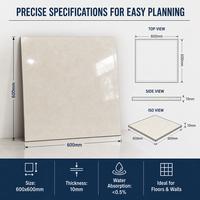 Carrelage en porcelaine brillant 600x600mm, faible absorption d'eau, antidérapant, résistant à l'usure, carreaux en céramique pour villa, hôtel, maison