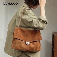 Bolso de Hombro de Mujer de Piel Genuina de Ante Estilo Vintage con Tapa Abatible, Novedad Otoño 2026, Bolso Tote de Moda, Bolso Cruzado para Dama
