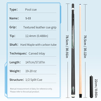Queue de billard KYES Pro 147 cm, fût en érable dur 1/2, joint en acier inoxydable, poignée en cuir texturé, haute qualité, 19 oz/20 oz, pour billard à neuf boules