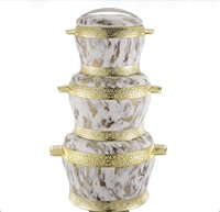 Juego de 3 Ollas Térmicas de Alta Gama con Aislamiento, 2.2L, 4.4L, 6.5L, con Textura de Mármol y Adornos Dorados, para Servir Comida en Fiestas