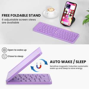Custom logo ABS Pocket Folding Ultra-Thin Wireless Mini Bluetooth Keyboard Foldable <b>Tablet</b> Keyboard for Smartphone - Product Image 3