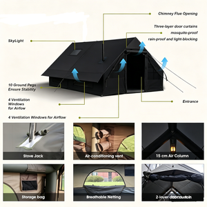 Grande tente de camping familiale gonflable de luxe, portable, quatre saisons, en Oxford, imperméable, résistante aux UV, automatique, une chambre, 12m - Product Image 3