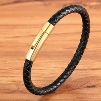 Bracelet Homme Simple en Acier Inoxydable Noir avec Plaqué Or Nouveau Style Classique Tissé à la Main Accessoires Neutres Bijoux Cadeau