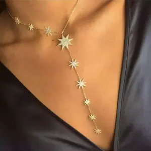 Groß-und Einzelhandel neue sexy Kupfer Micro Diamond Star lange Halskette Schmuck